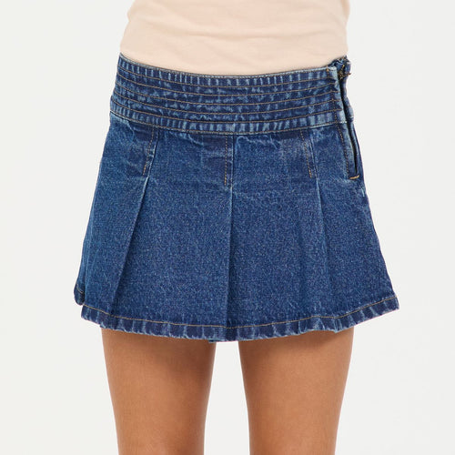 Dark Wash Pleated Denim Skort