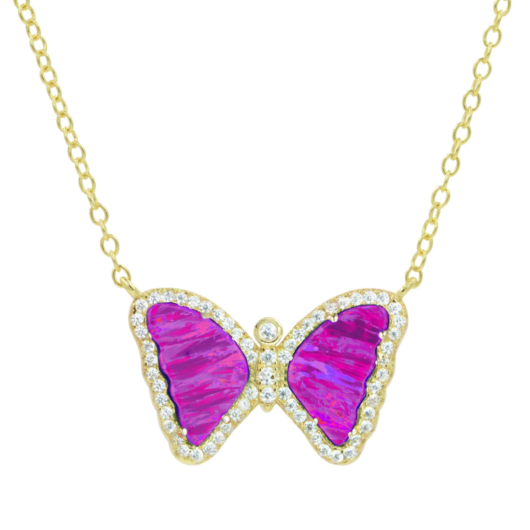 Mini Butterfly Necklace - Fuchsia Opal