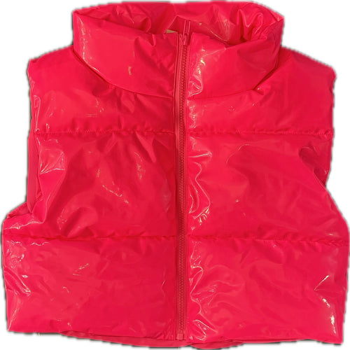 Neon Pink Cropped Puffer Vest