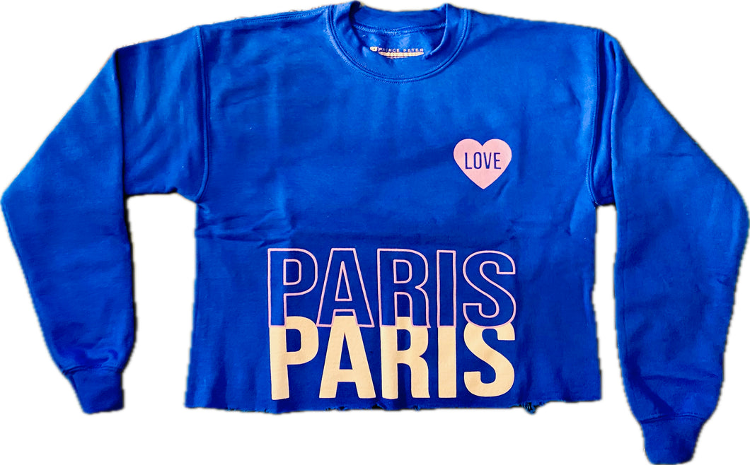 Paris Heart Crop Pullover Sweatshirt