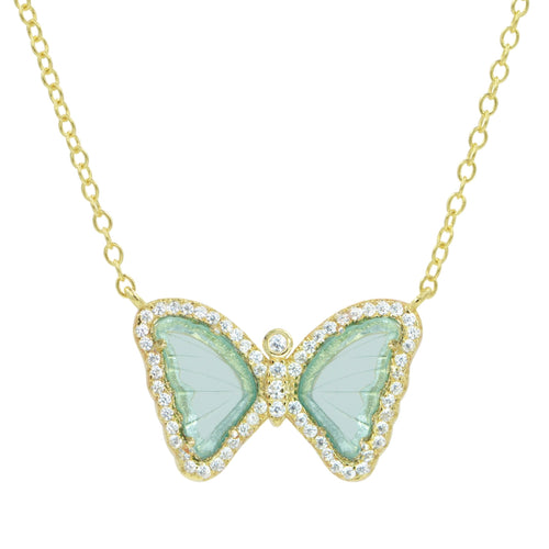 Mini Butterfly Necklace - Aqua Green