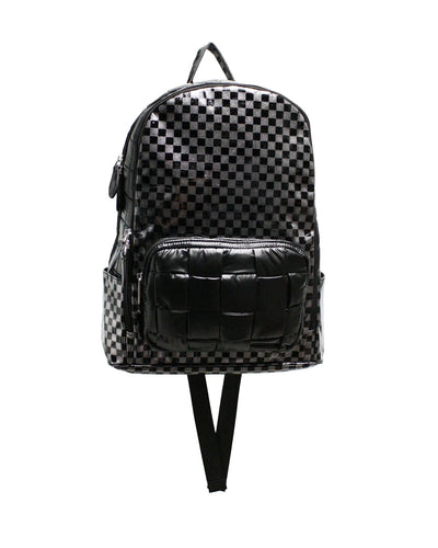 Bari Lynn Black & Silver Check Backpack