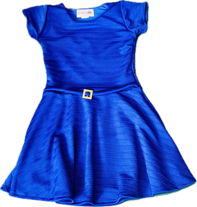 Blue S/S Belted Dress