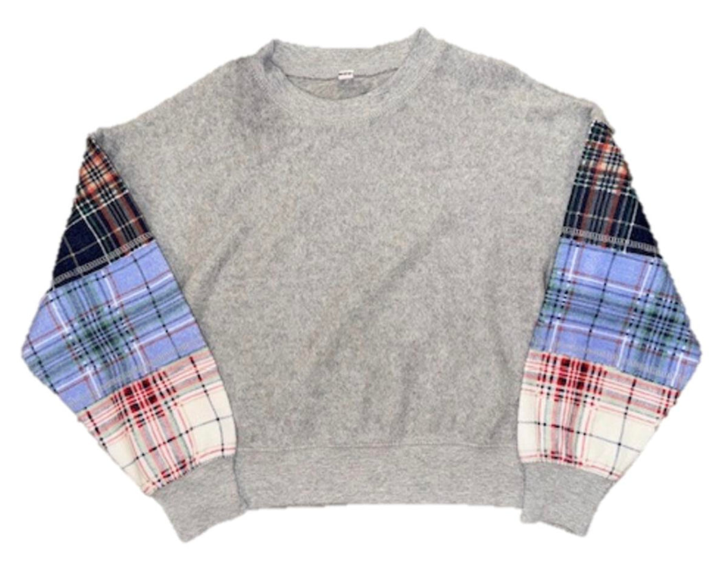 Triple Plaid Sleeve Crewneck